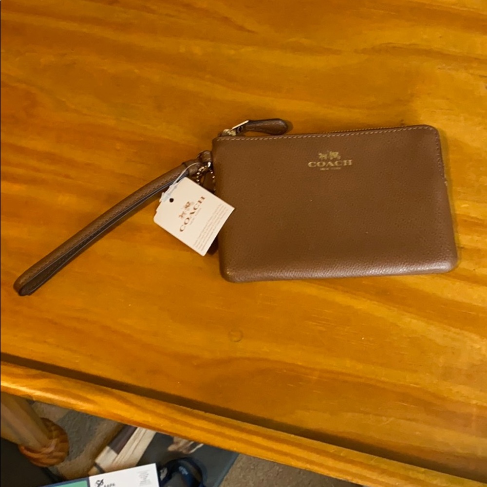 Coach brown leather wristlet wallet
